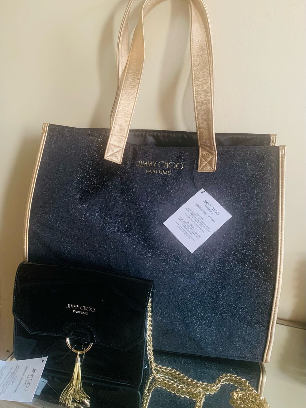 (Lot X 2)JIMMY CHOO Velvet(Faux)Glitter Tote Bag + Patent Evening Crossbody Bag